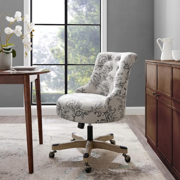 Linon Home Decor Sinclair Floral Fabric Adjustable Height Swivel Office Desk Task Chair in Natural with Wheels THD03591 The Home Depot