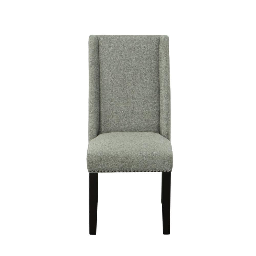 Espresso Wood & Charcoal Velvet High-Back Side Chair, Set of 2