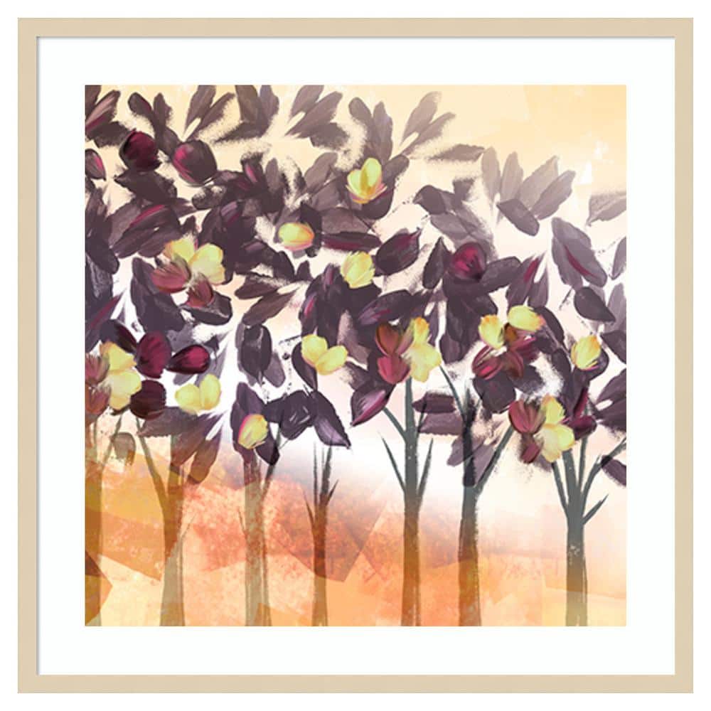 Purple Trees Abstract Graphic Art in Natural Wood Frame