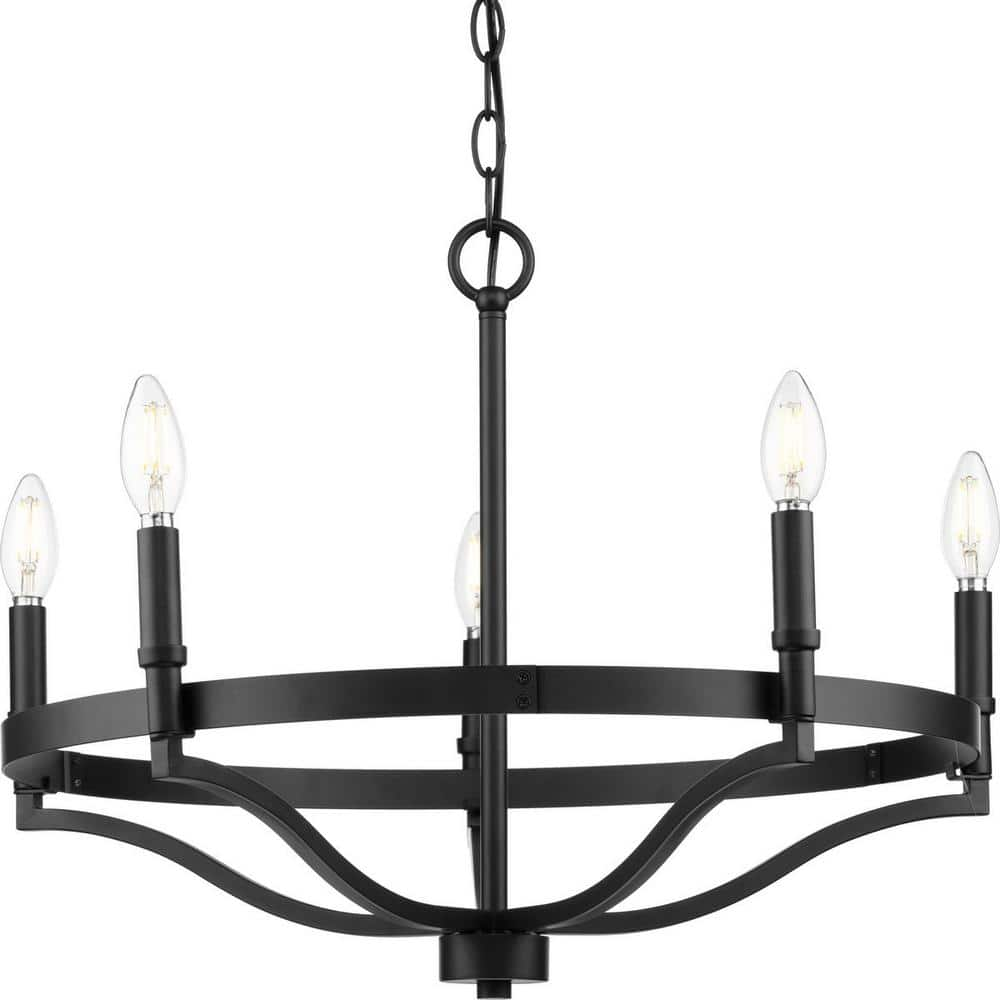 Canaan 24 in. 5-Light Matte Black Urban Industrial Chandelier