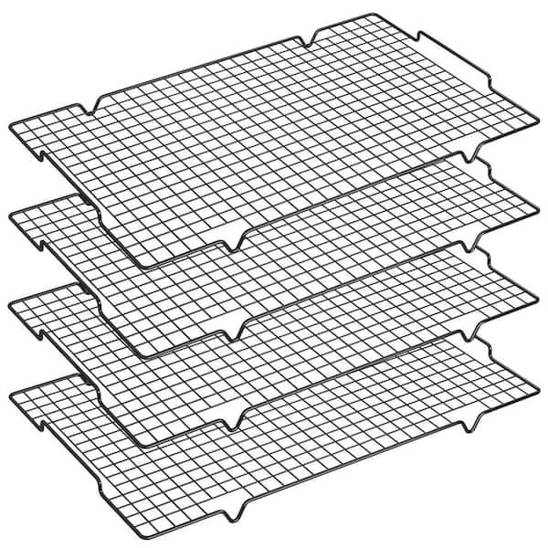 16 in. x 10 in. Wire Cooling Rack with Handle, Nonstick Baking Rack, Metal Mesh Cookie Rack (4-Pack)