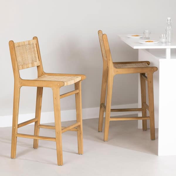 Balka 29 in. Wood Rattan Low Back set of 2