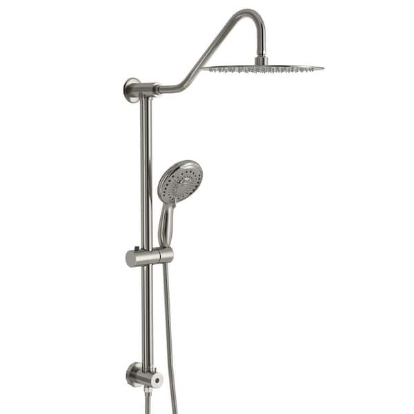 Unbranded 1-Spray Patterns 1.8GPM Round 10 in. Wall Bar Shower Kit with Hand Shower and Slide Bar in Brushed Nickel