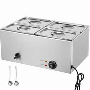 Commercial Food Warmer 19 qt. Bain Marie 1200 Watt Electric Buffet Warmer Steam Warmer Stainless Steel Wet or Dry Use