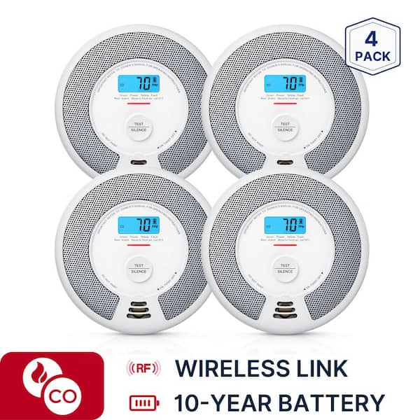 10-Year Battery Wireless Interconnected Smoke and CO Alarm with Display and LED Light 4 Pack SC07-W