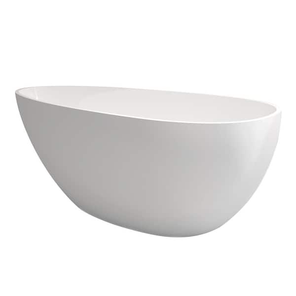 ES-DIY 60 in. x 29.5 in. Composite Acrylic Solid Surface Oval Soaking Bathtub with Left Drain in Matte White