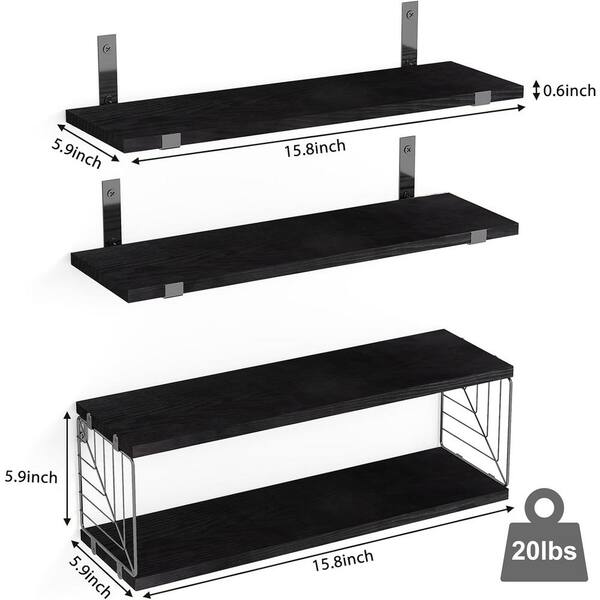 Cubilan 15.7 in. W x 5.9 in. D x 0.6 in. H Black Decorative Wall Shelf, 4  Plus 1 Tier Floating Shelves MJTZ03 - The Home Depot