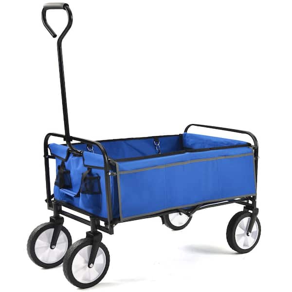 Zeus & Ruta 3 cu. ft. Fabric Folding Wagon Garden Cart in Blue, for Garden, Shopping, Beach, Camping, Picnic