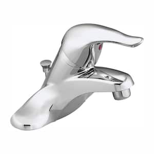 Chateau 4 in. Centerset Single Handle Low-Arc Bathroom Faucet with Metal Drain Assembly, Red/Blue Under Spout in Chrome