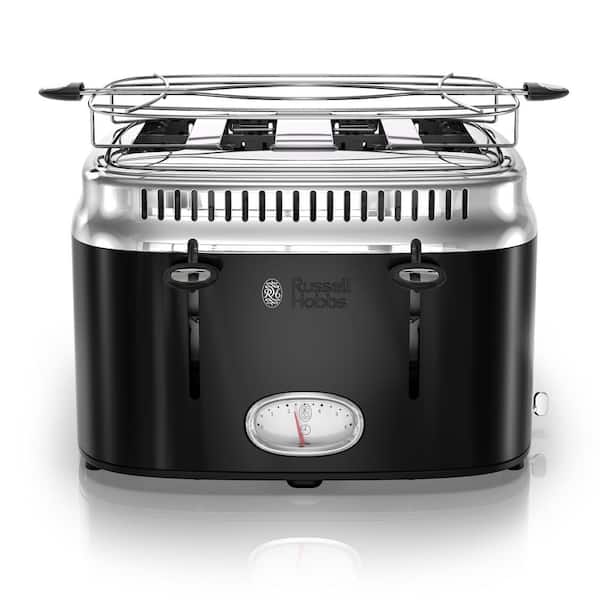 Russell Hobbs Retro Style 4-Slice Black Stainless Steel Toaster with Built-In Timer