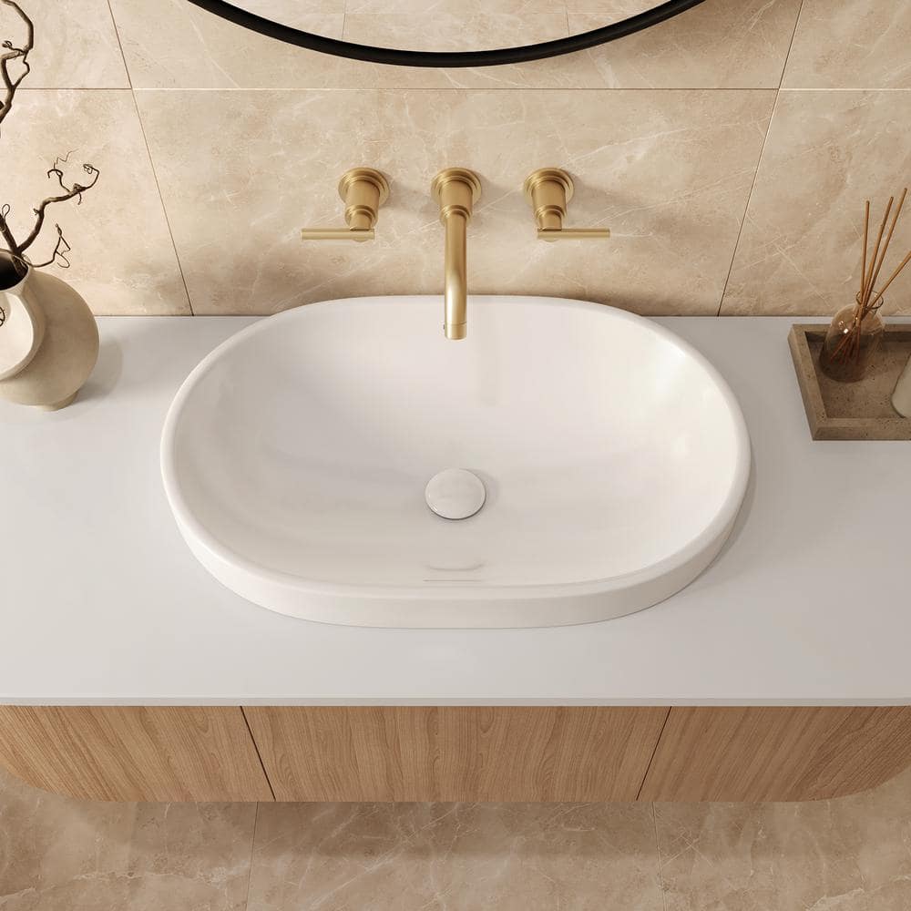 Ruvati 24'' White Ceramic Oval Bathroom Sink with Overflow