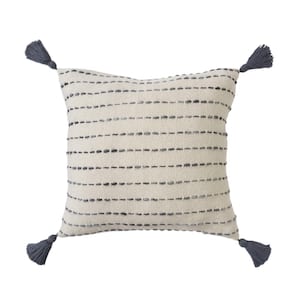 Torrent Dark Gray Striped Hand-woven Tasseled 20 in. x 20 in. Throw Pillow