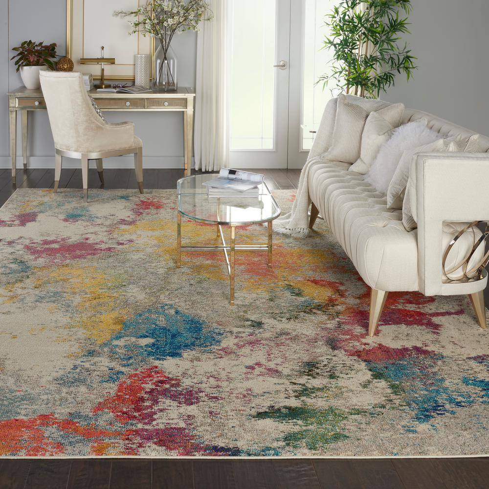 Ivory Abstract Hand-knotted 9' x 12' Synthetic Rug
