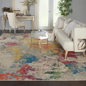 Celestial Ivory/Multicolor 9 ft. x 12 ft. Abstract Art Deco Area Rug
