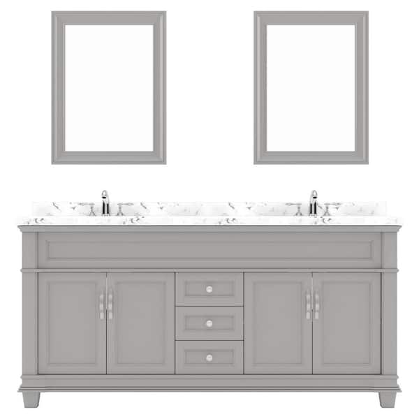 Virtu USA Victoria 72 in. W x 22 in. D x 36 in. H Double Sink Bath Vanity in Gray with Quartz Top and Mirror