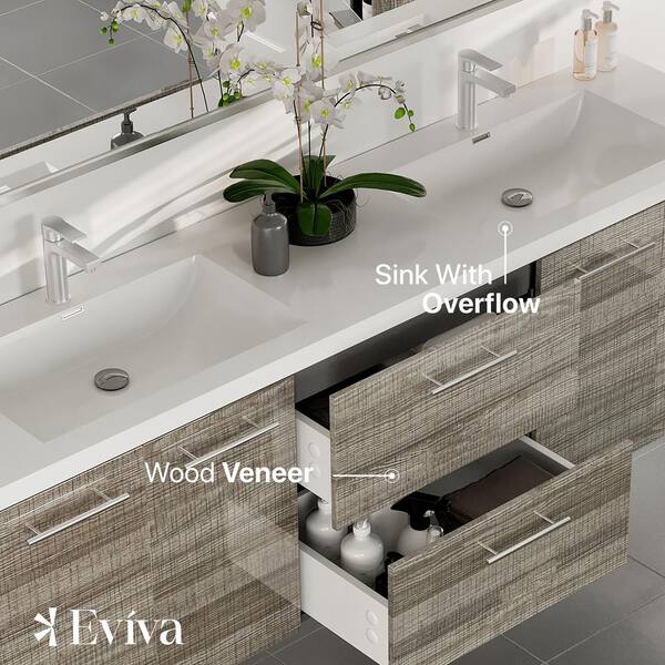 Axis 72 in. W x 20 in. D x 23 in. H Floating Double Sink Bath Vanity in Ash with White Acrylic Top