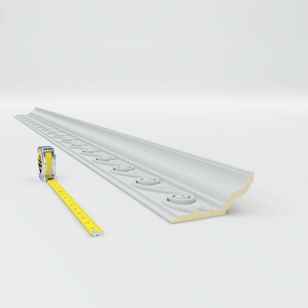 Primed White Polyurethane Geometric Floral Crown Moulding Sample