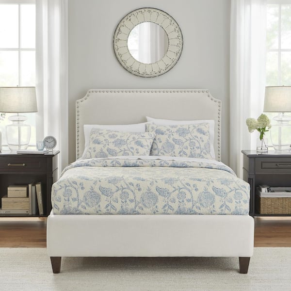 Home Decorators Collection Macc Vanilla Upholstered King Bed with Nailhead Trim