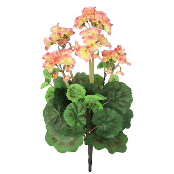 LIVING LUXURY 16 in. Peach Artificial Geranium Flower Stem Bush Bouquet Set of 2