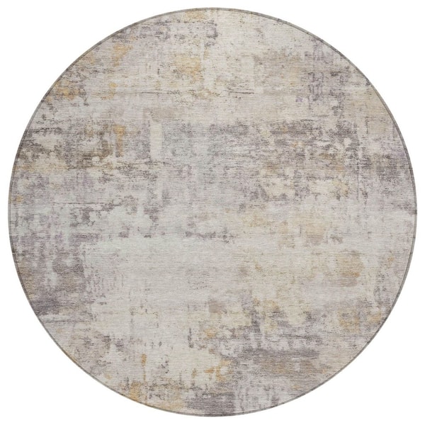 Chantille Machine Washable Indoor/Outdoor Abstract ACN2371 Linen 8 ft. x 8 ft. Round Rug