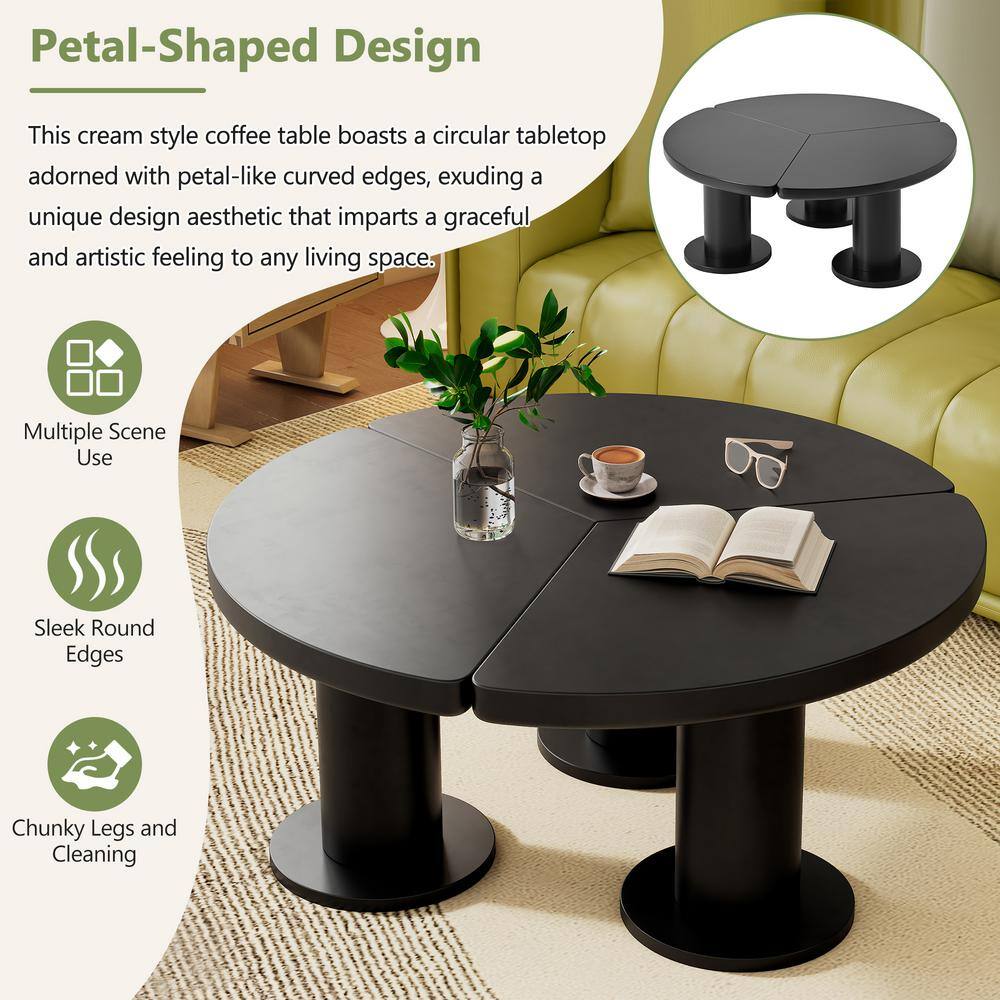 39.4 in. Black Round MDF Coffee Table with 3 Thick Legs