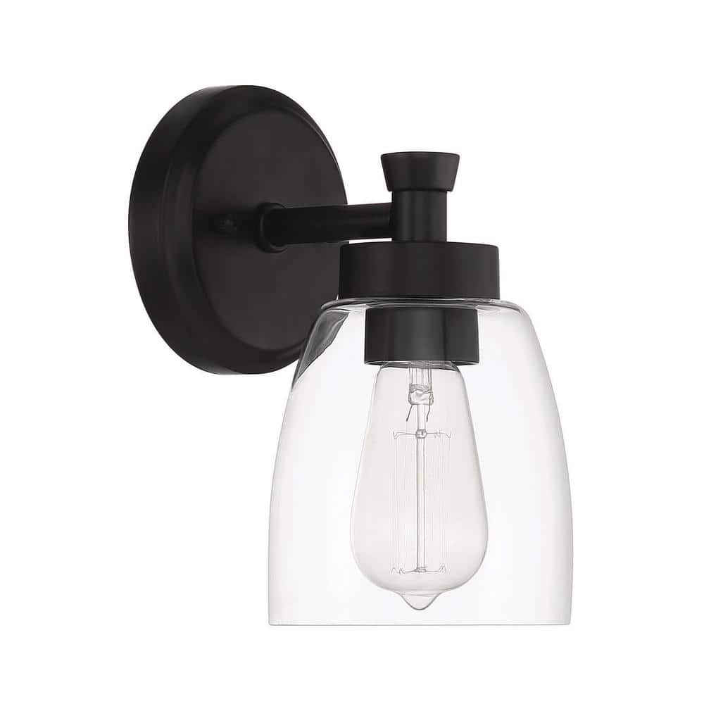 Henning Flat Black Wall Sconce with Clear Glass Shade