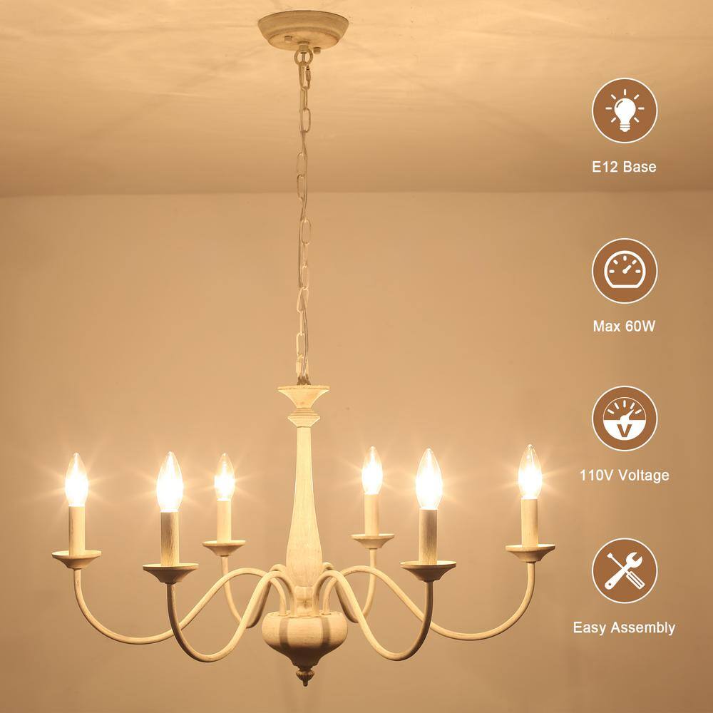 Distressed Cream 6-Light Candle Style Metal Chandelier