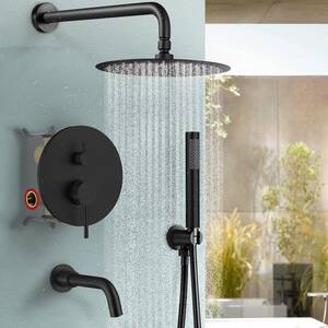 Single-Handle 2-Spray Round Tub and Shower Faucet with 10 in. Rain Shower Head in Matte Black (Valve Included)