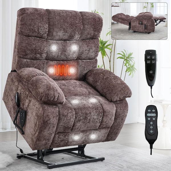 Boyel Living Brown Dual Motor Infinite Position Up to 350 LBS Large Chenille Power Lift Recliners with Heat Massage and Power-Remote
