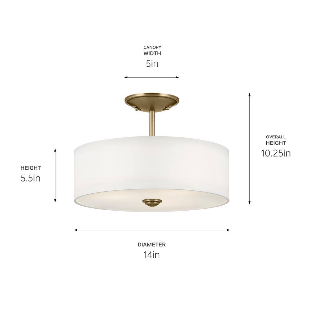 Natural Brass 14" 3-Light Semi-Flush Drum Ceiling Fixture