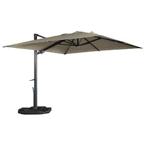 10 ft. x 13 ft. Aluminum Rectangular Cantilever Outdoor Patio Umbrella with LED Light 360° Rotation in Taupe with Base