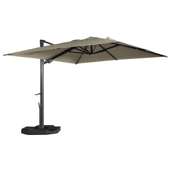 Mondawe 10 ft. x 13 ft. Aluminum Rectangular Cantilever Outdoor Patio Umbrella with LED Light 360° Rotation in Taupe with Base
