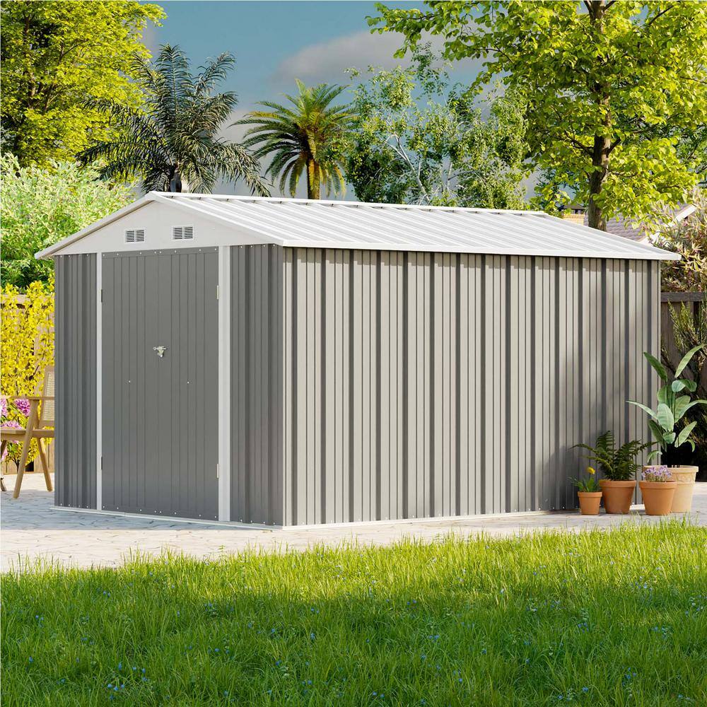 Patiowell 8 ft. W x 10 ft. D Gray Metal Storage Shed 80 sq. ft ...