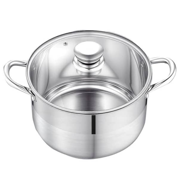 8-qt. Stainless Steel Stock Pot with Glass Lid, PFOA and PFAS-Free, Suitable for Gas, Induction, and Electric Stoves