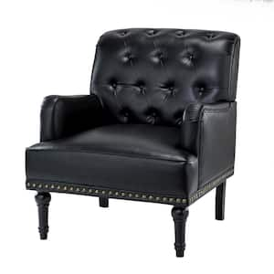 Venere Classic Black Button-tufted Armchair with Turned Legs and Nailhead Trim