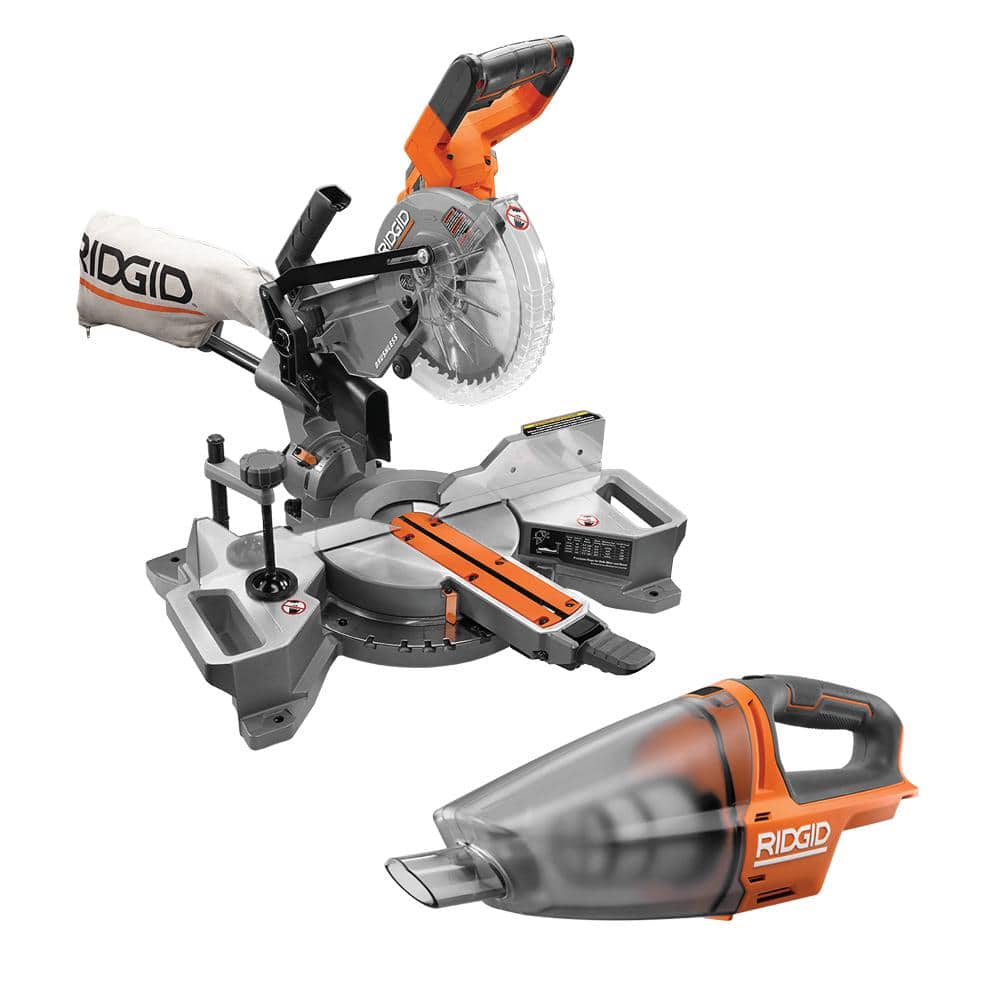 RIDGID 18V Cordless 2-Tool Combo Kit with Brushless 7-1/4 in. Dual Bevel Sliding Miter Saw and Compact Hand Vacuum (Tools Only) -  R48607R8609021