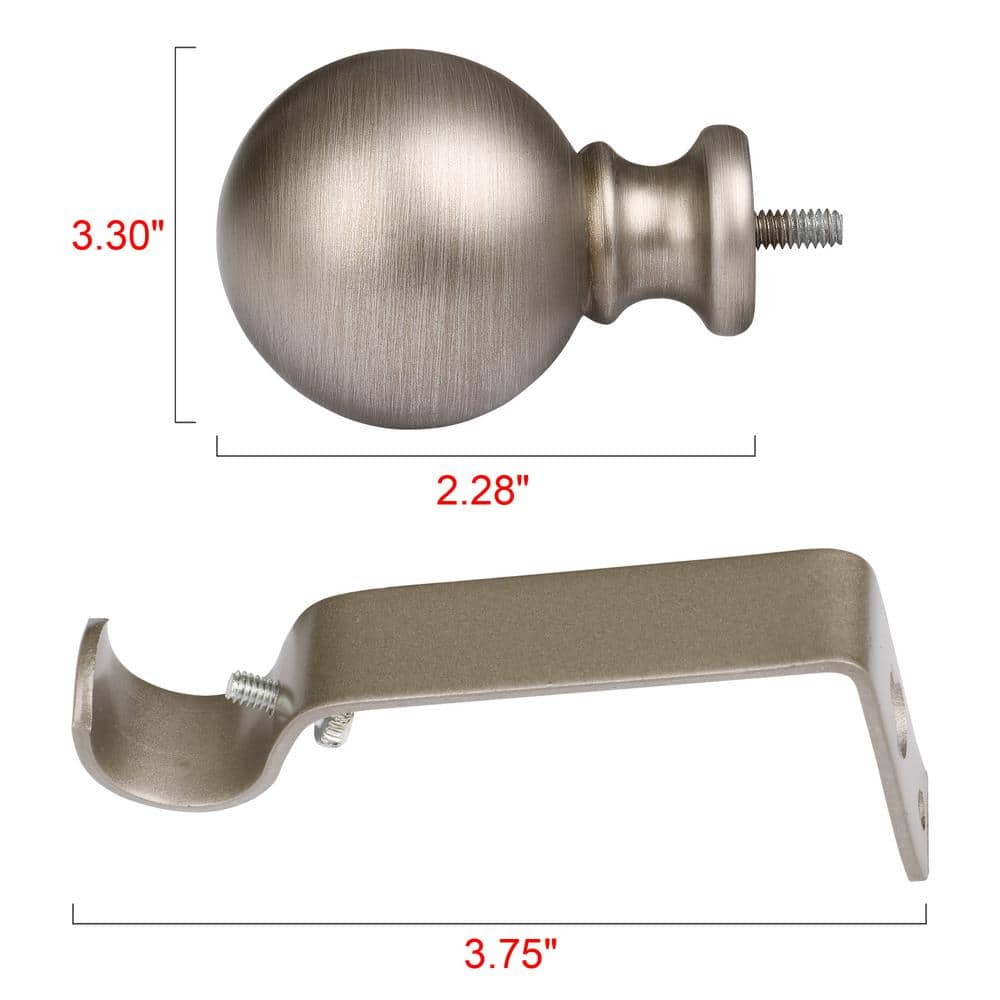 Satin Nickel Adjustable Curtain Rod with Round Finials, 28-48 in