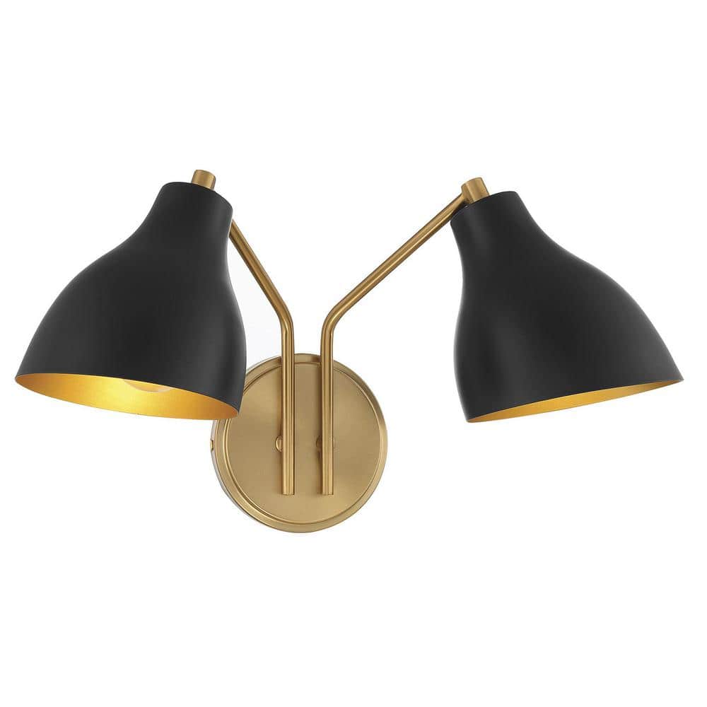 Black and Brass Dual Arm Dimmable Metal Sconce