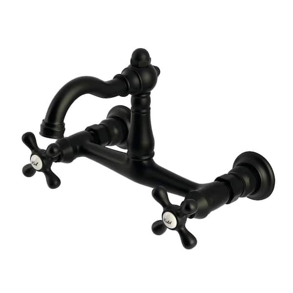 Vintage 2-Handle Wall-Mount Standard Kitchen Faucet in Matte Black