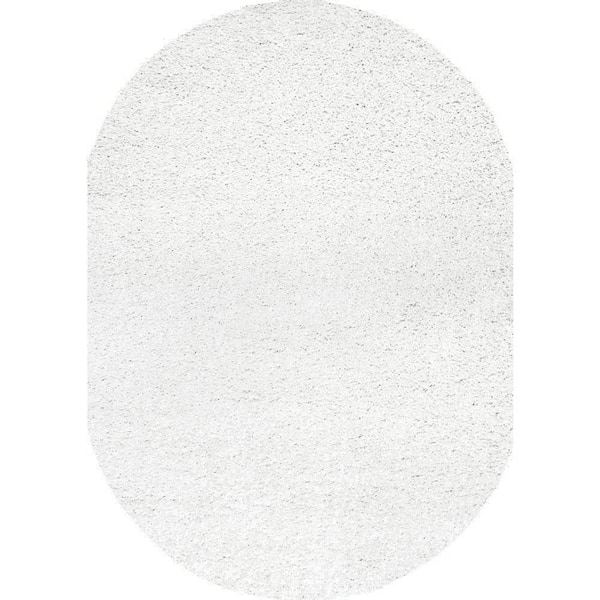 nuLOOM Marleen Plush Shag White 5 ft. x 8 ft. Oval Rug