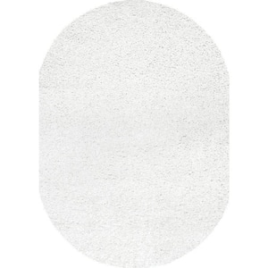 Marleen Plush Shag White Doormat 3 ft. x 5 ft. Oval Rug