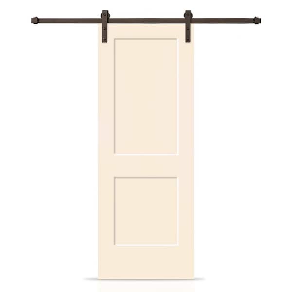 CALHOME 30 in. x 80 in. Beige Painted MDF Solid Core 2-Panel Shaker Interior Sliding Barn Door with Hardware Kit