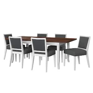 Arielle 7-piece Charcoal Gray Butterfly Leaf Dining Table in Cherry/White and Armless Dining Chairs Fine Polyester