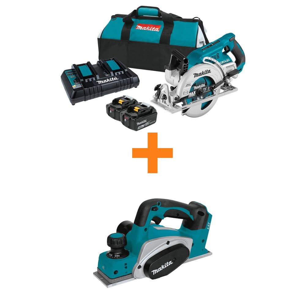 18V X2 LXT 5.0Ah Brushless Cordless Rear Handle 7-1/4 in. Circular Saw Kit with bonus 18V LXT 3-1/4 in. Cordless Planer -  Makita, XSR01PT-XPK01Z