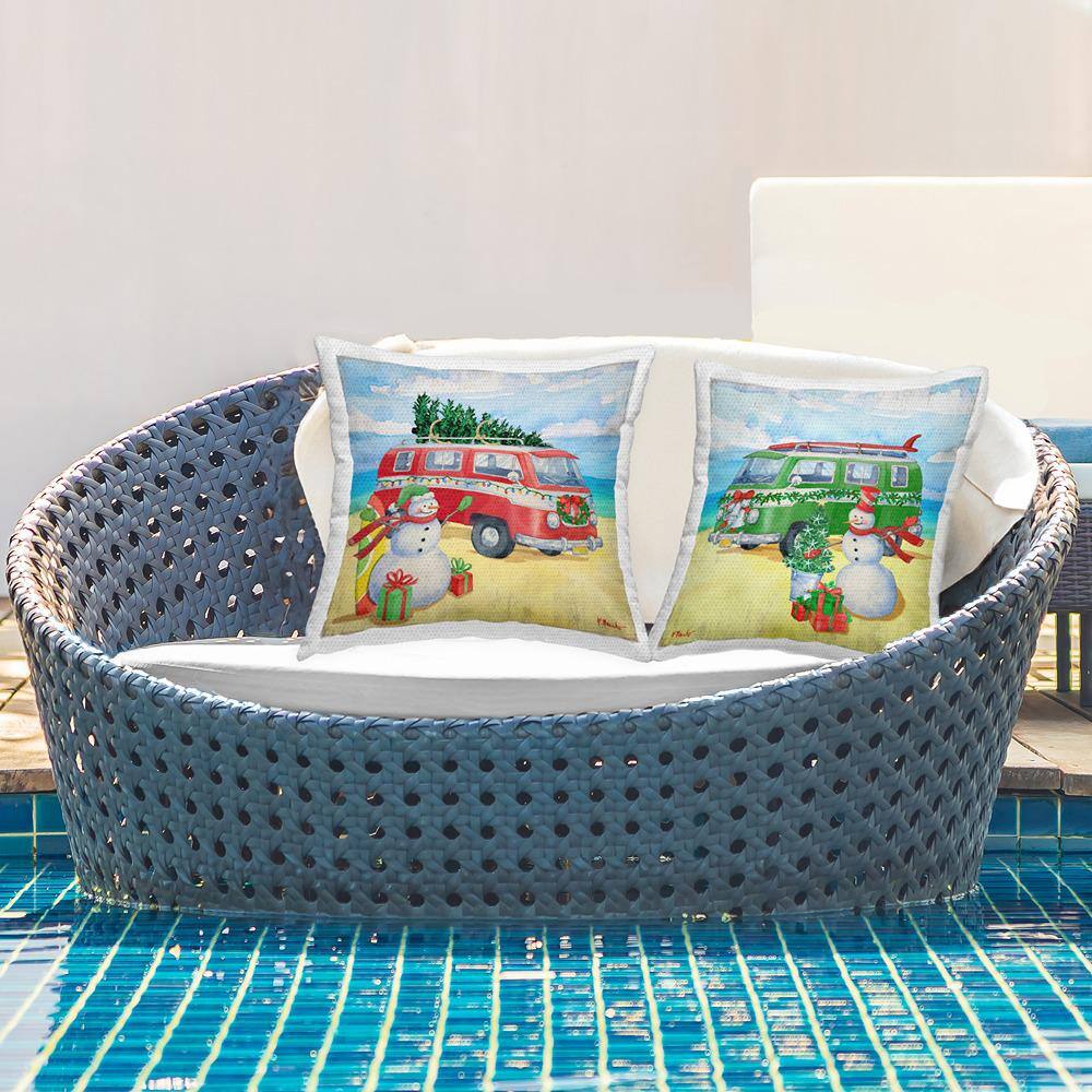 Coastal Christmas Beach Snowman Multi-Color Square Outdoor Throw Pillow 2-Pack price history on PriceWatchPro