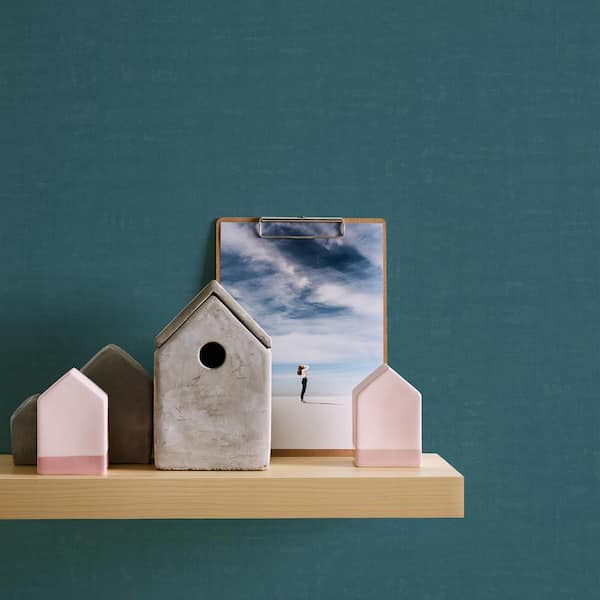 Fusion Collection Linen Effect Texture Turquoise Matte Finish Non-Pasted Vinyl on Non-woven Wallpaper Roll