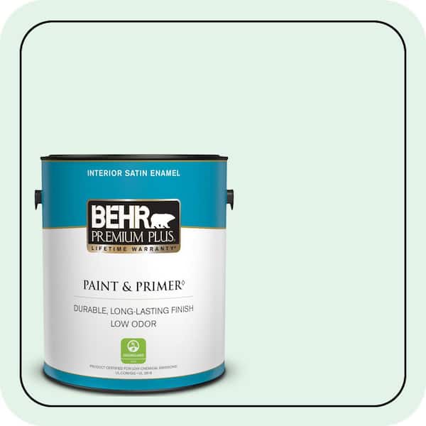 BEHR PREMIUM PLUS 1 gal. #480C-1 Light Mint Satin Enamel Low Odor Interior Paint & Primer
