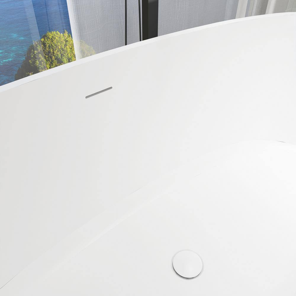 65" Matte White Stone Resin Freestanding Soaking Bathtub