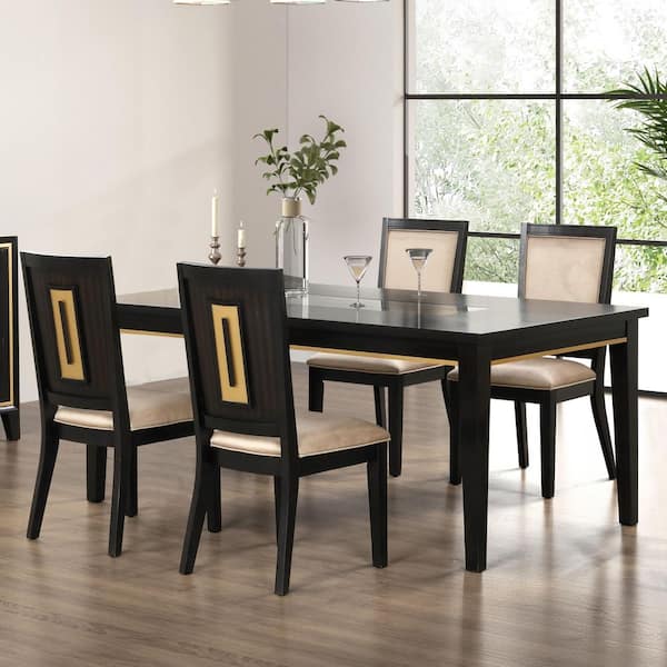 Furniture of America Demi 5-Piece Rectangular Espresso Glass Top Dining Room Set with Gold Accents and Slat Back Chairs (Seats-4)