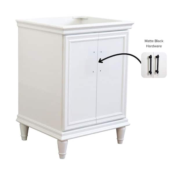 24 in. W x 21.5 in. D Bath Vanity Cabinet without Top in White with Black Handles